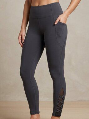YUNA Dark Gray High-Waisted Leggings with Pockets Criss Cross Ankle L/XL
